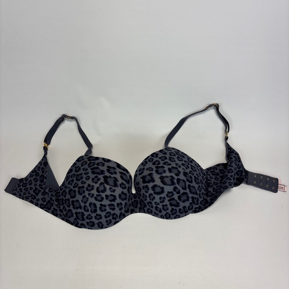 Victoria Secret Love Cloud Smooth lightly lined demi bra 32DD Grey Leopard Print